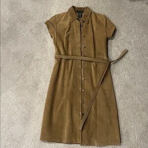 Banana Republic Tan Button-Up Dress leather outside silk shell inside